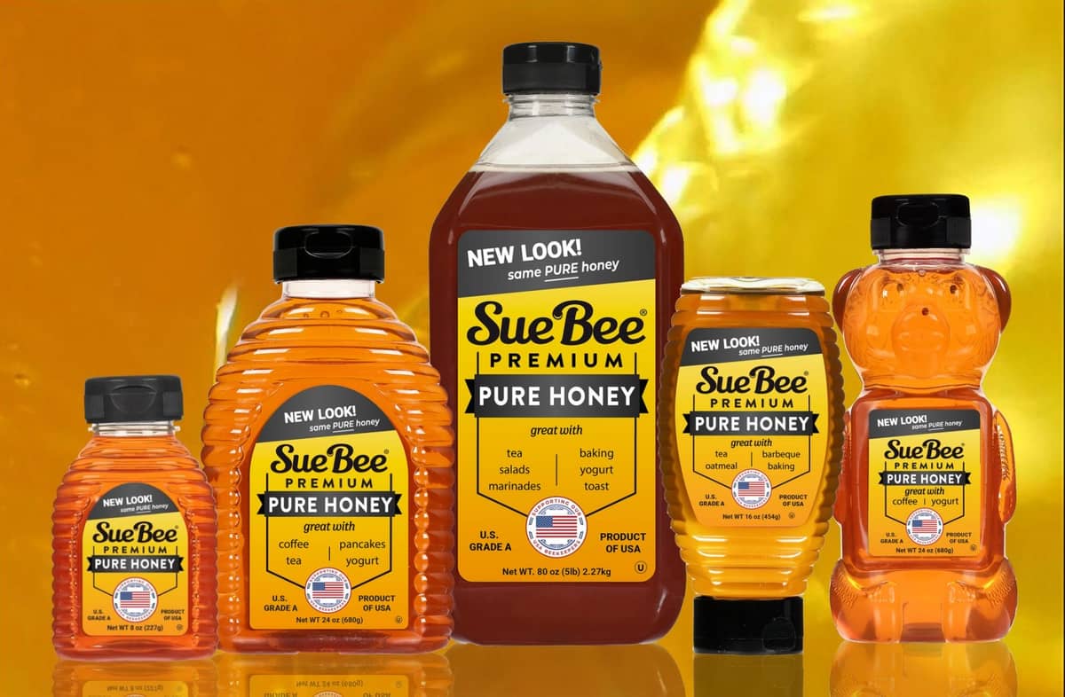 SUE Bee Honey’s new packaging.
